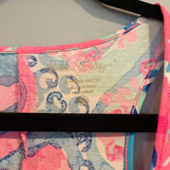 Lilly Pulitzer Pink Blue Aqua Print Cotton Racerback Swing Dress Size Small - Picture 2 of 4